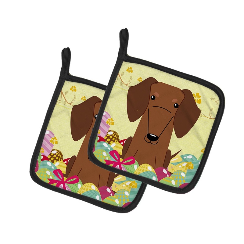 Easter Eggs Dachshund Red Brown Pot Holders - Set of 2 - Heat-Resistant Kitchen Essentials BB6130PTHD