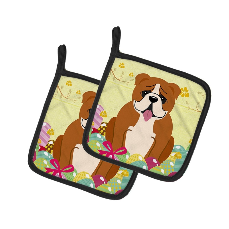 Easter Eggs English Bulldog Red White Pot Holders - Set of 2 - Heat-Resistant Kitchen Essentials BB6120PTHD