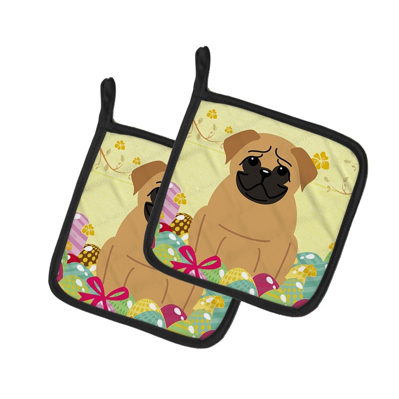 Easter Eggs Pug Brown Pot Holders - Set of 2 - Heat-Resistant Kitchen Essentials BB6007PTHD