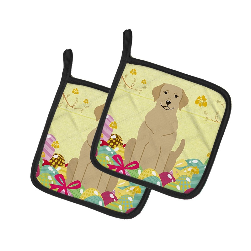 Easter Eggs Yellow Labrador Pot Holders - Set of 2 - Heat-Resistant Kitchen Essentials BB6055PTHD