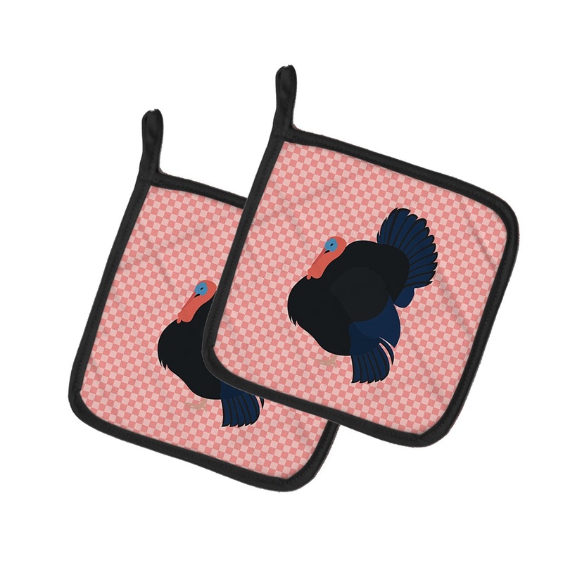 Norfolk Black Turkey Pink Check Pot Holders - Set of 2 - Heat-Resistant Kitchen Essentials BB7985PTHD