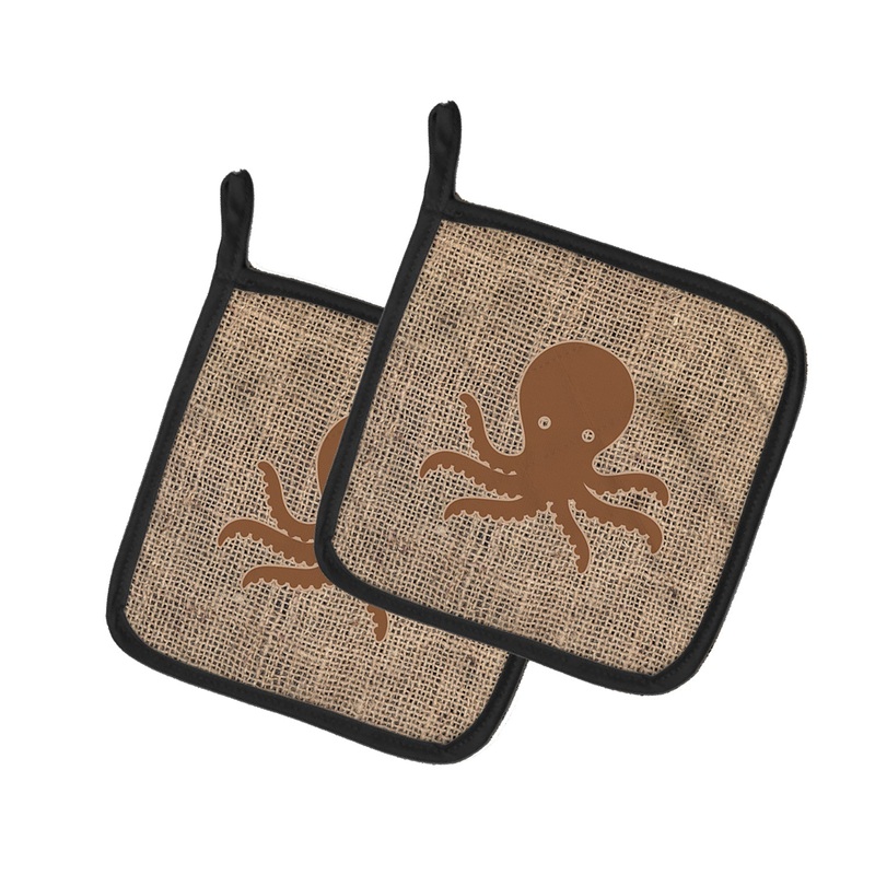 Octopus Faux Burlap and Brown - Set of 2 - Heat-Resistant Kitchen Essentials BB1090-BL-BN-PTHD
