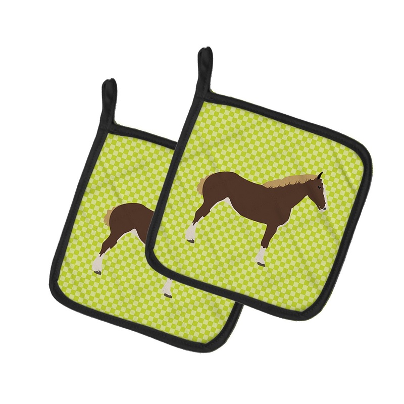 Percheron Horse Green Pot Holders - Set of 2 - Heat-Resistant Kitchen Essentials BB7732PTHD