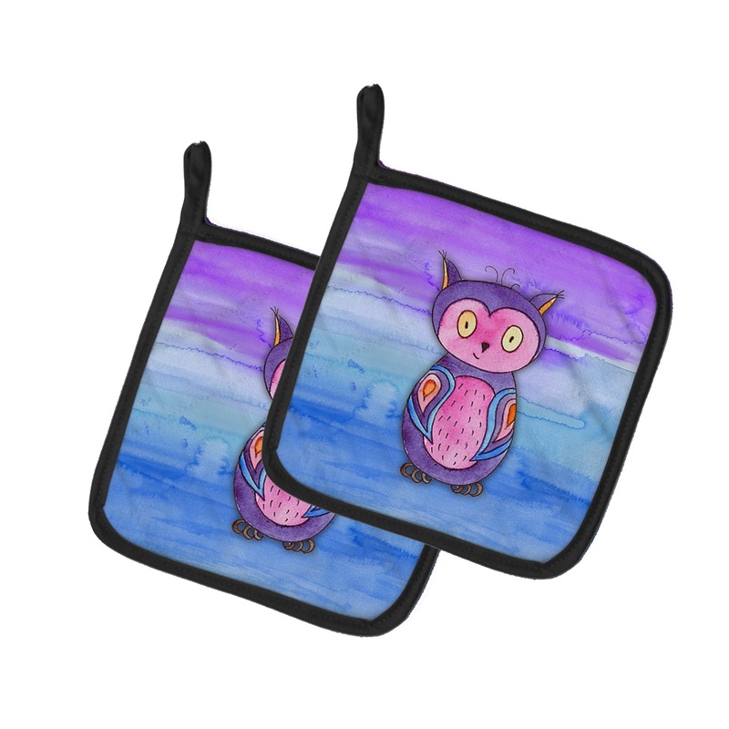 Pink and Purple Owl Watercolor Pot Holders - Set of 2 - Heat-Resistant Kitchen Essentials BB7427PTHD