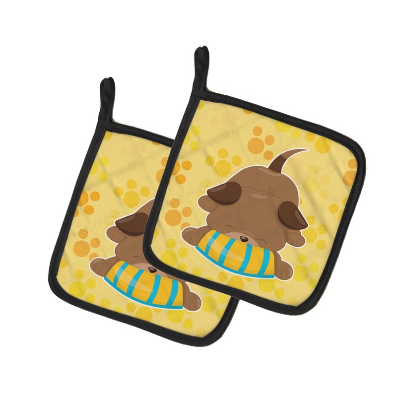 Puppy on Yellow Pawprints Pot Holders - Set of 2 - Heat-Resistant Kitchen Essentials BB7076PTHD
