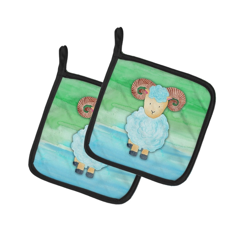 Ram Sheep Watercolor Pot Holders - Set of 2 - Heat-Resistant Kitchen Essentials BB7418PTHD