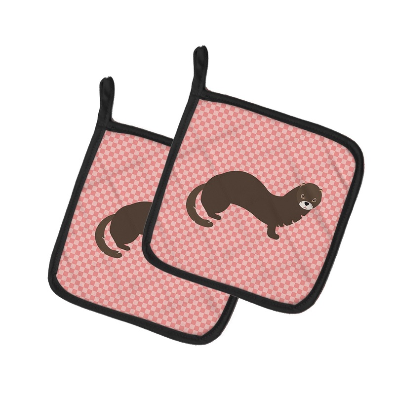 Russian or European Mink Pink Check Pot Holders - Set of 2 - Heat-Resistant Kitchen Essentials BB7868PTHD