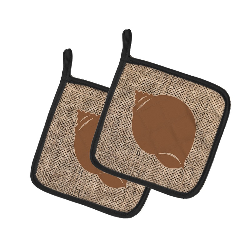 Shell Faux Burlap and Brown - Set of 2 - Heat-Resistant Kitchen Essentials BB1099-BL-BN-PTHD