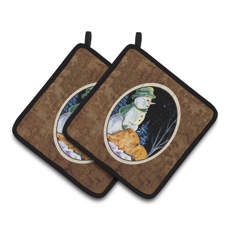 Snowman with Lakeland Terrier Pot Holders - Set of 2 Decorative Kitchen Helpers | Made in the USA SS8555PTHD