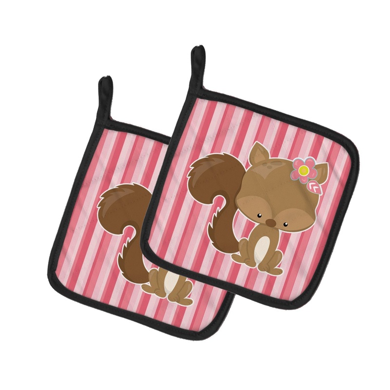 Squirrel with Flowers Pot Holders - Set of 2 - Heat-Resistant Kitchen Essentials BB7094PTHD