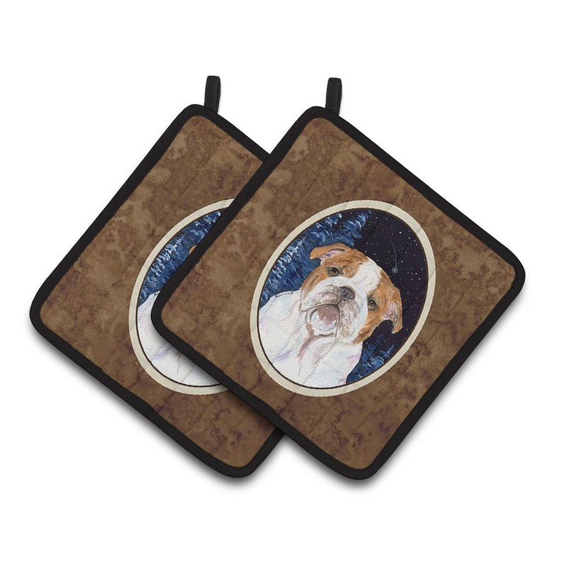Starry Night English Bulldog Pot Holders - Set of 2 Decorative Kitchen Helpers | Made in the USA SS8447PTHD