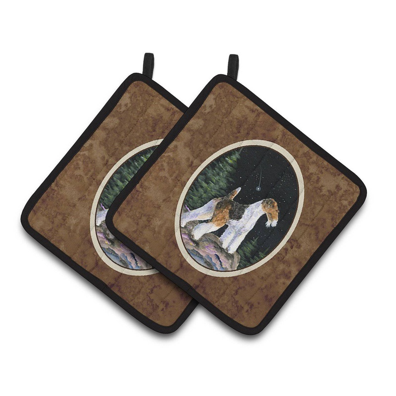 Starry Night Fox Terrier Pot Holders - Set of 2 Decorative Kitchen Helpers | Made in the USA SS8500PTHD