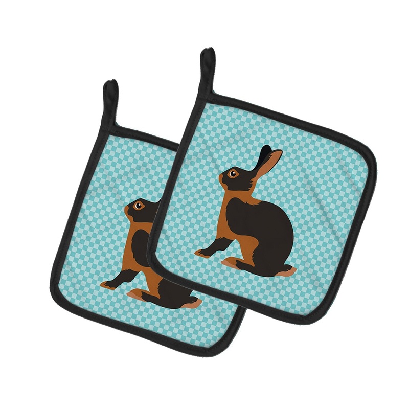 Tan Rabbit Blue Check Pot Holders - Set of 2 - Heat-Resistant Kitchen Essentials BB8137PTHD