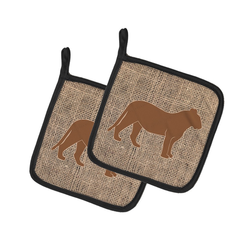 Tiger Faux Burlap and Brown - Set of 2 - Heat-Resistant Kitchen Essentials BB1010-BL-BN-PTHD
