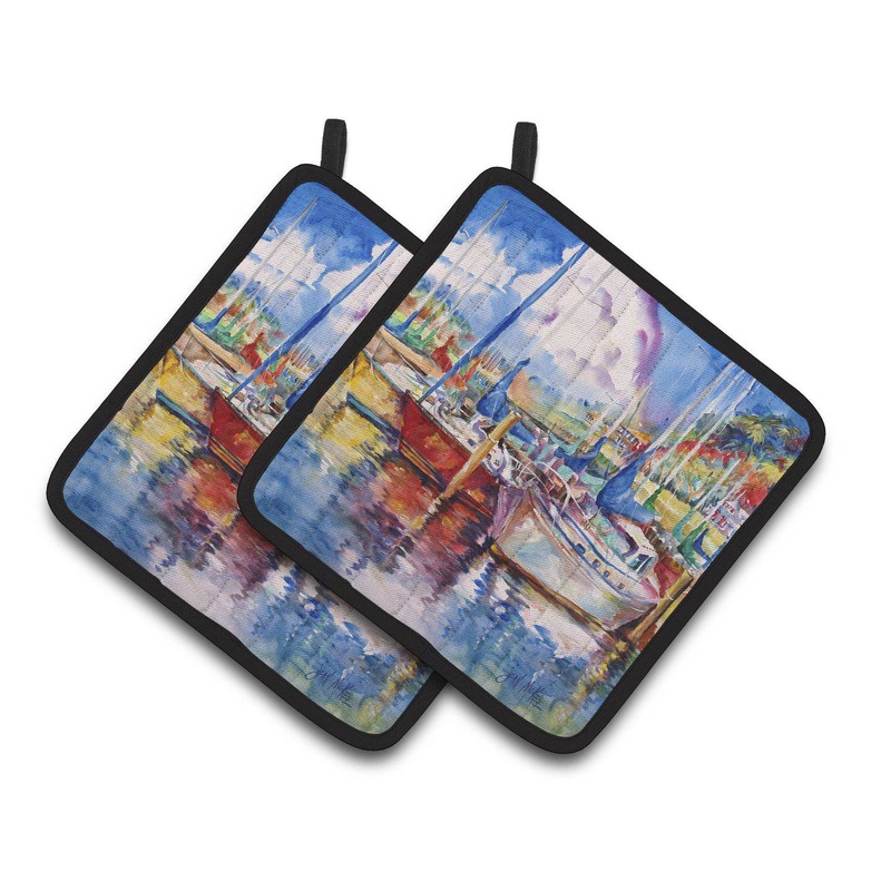 Tree Boats Sailboats Pot Holders - Set of 2 Decorative Kitchen Helpers | Made in the USA JMK1247PTHD