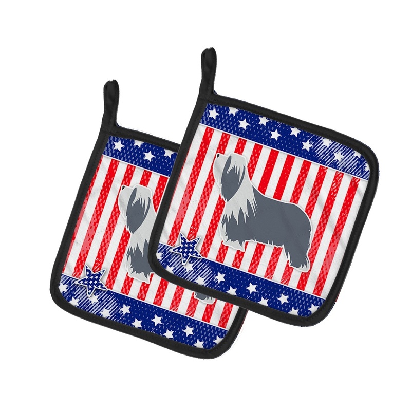 USA Patriotic Bearded Collie Pot Holders - Set of 2 - Heat-Resistant Kitchen Essentials BB3317PTHD