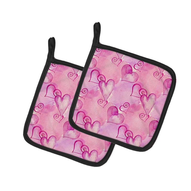 Watercolor Hot Pink Hearts Pot Holders - Set of 2 - Heat-Resistant Kitchen Essentials BB7564PTHD