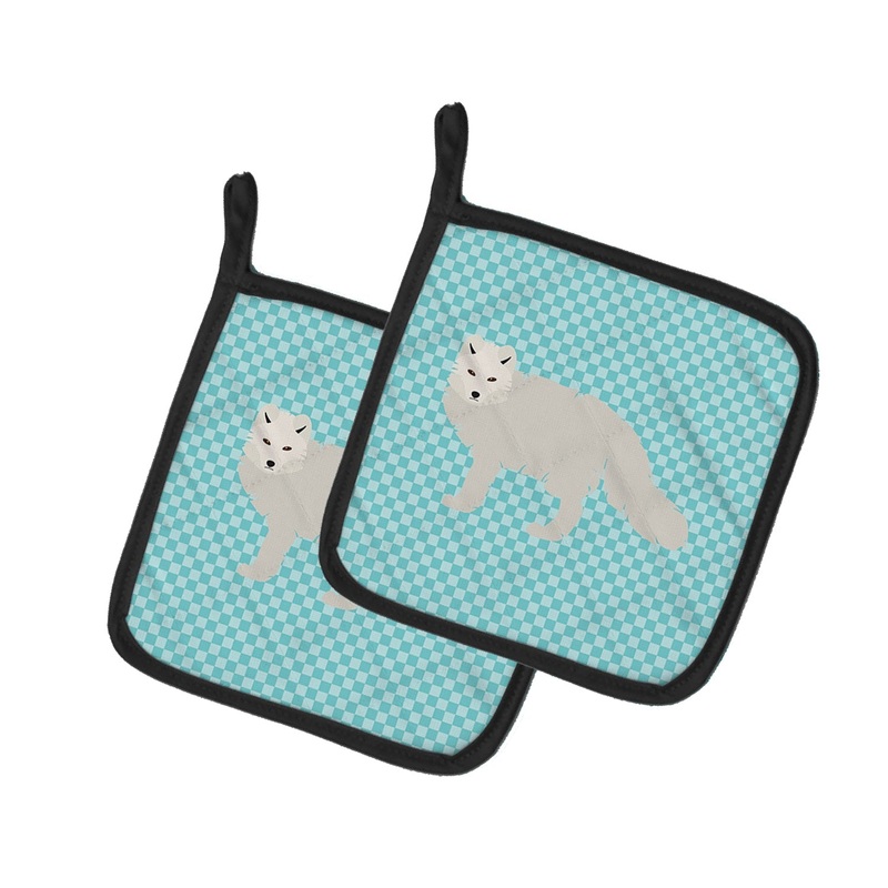 White Arctic Fox Blue Check Pot Holders - Set of 2 - Heat-Resistant Kitchen Essentials BB8051PTHD