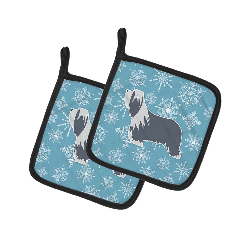 Winter Snowflake Bearded Collie Pot Holders - Set of 2 - Heat-Resistant Kitchen Essentials BB3517PTHD