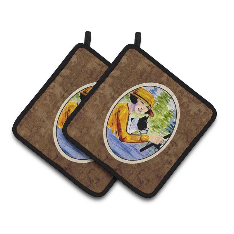 Woman driving with her Boston Terrier Pot Holders - Set of 2 Decorative Kitchen Helpers | Made in the USA SS8534PTHD