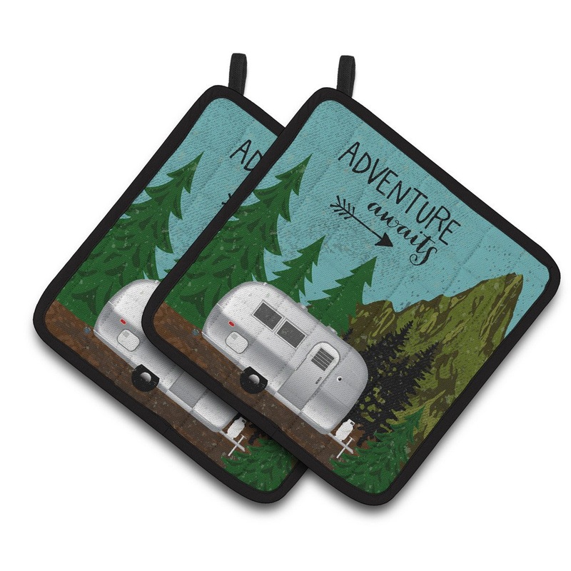 Airstream Camper Adventure Awaits Pot Holders - Set of 2 Decorative Kitchen Helpers | Made in the USA VHA3022PTHD