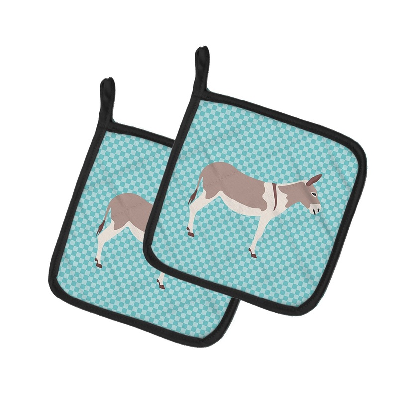 Australian Teamster Donkey Blue Check Pot Holders - Set of 2 - Heat-Resistant Kitchen Essentials BB8020PTHD