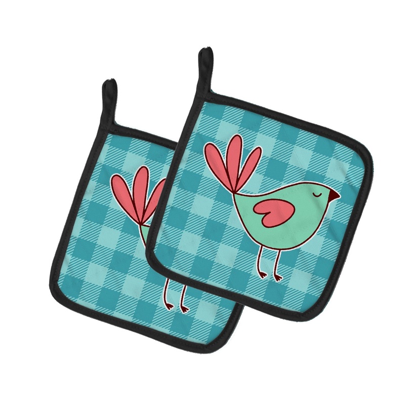 Bird on Blue Plaid Pot Holders - Set of 2 - Heat-Resistant Kitchen Essentials BB6831PTHD