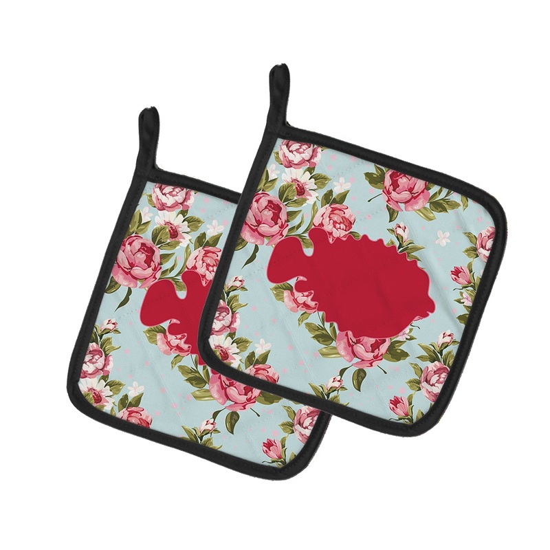Blowfish Shabby Chic Blue Roses - Set of 2 - Heat-Resistant Kitchen Essentials BB1016-RS-BU-PTHD