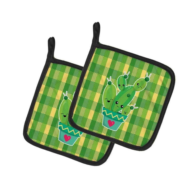 Cactus Striped Plaid Pot Holders - Set of 2 - Heat-Resistant Kitchen Essentials BB6853PTHD