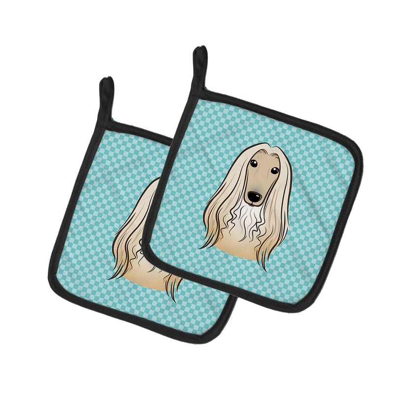 Checkerboard Blue Afghan Hound Pot Holders - Set of 2 - Heat-Resistant Kitchen Essentials BB1182PTHD