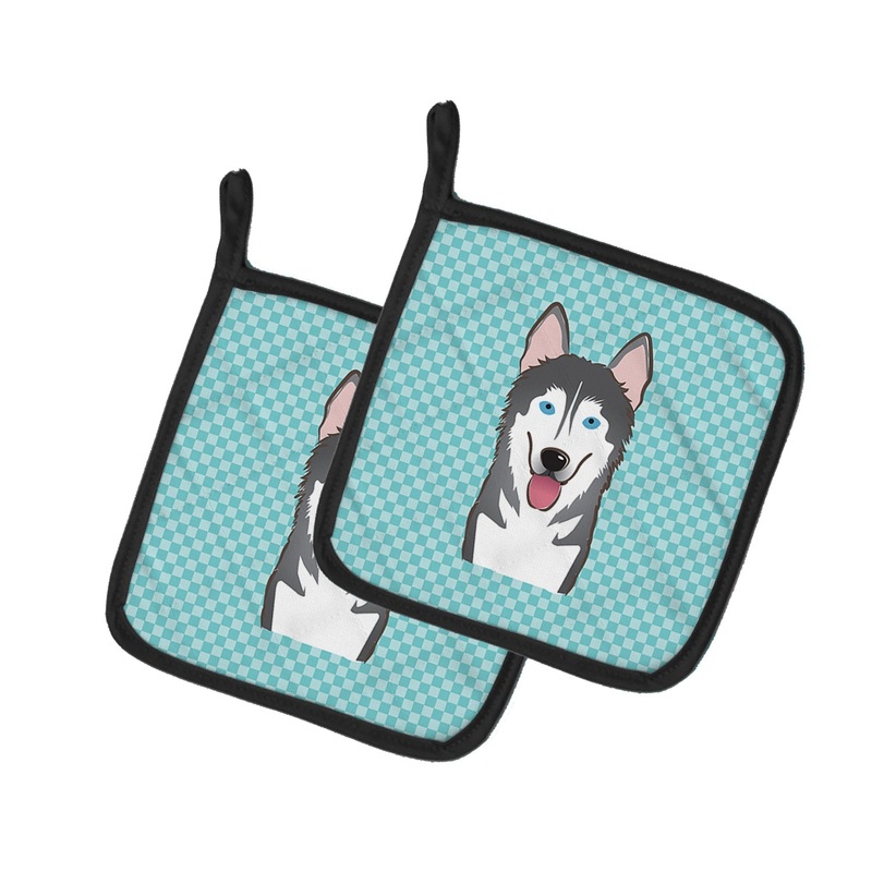 Checkerboard Blue Alaskan Malamute Pot Holders - Set of 2 - Heat-Resistant Kitchen Essentials BB1156PTHD