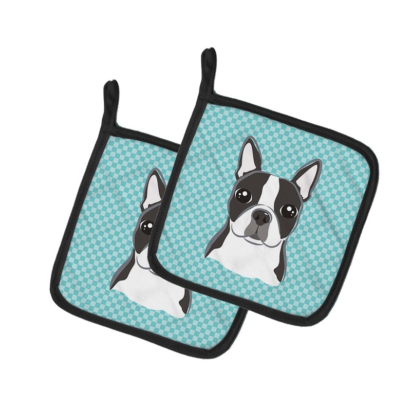 Checkerboard Blue Boston Terrier Pot Holders - Set of 2 - Heat-Resistant Kitchen Essentials BB1141PTHD