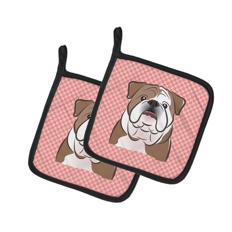 Checkerboard Pink English Bulldog Pot Holders - Set of 2 - Heat-Resistant Kitchen Essentials BB1219PTHD