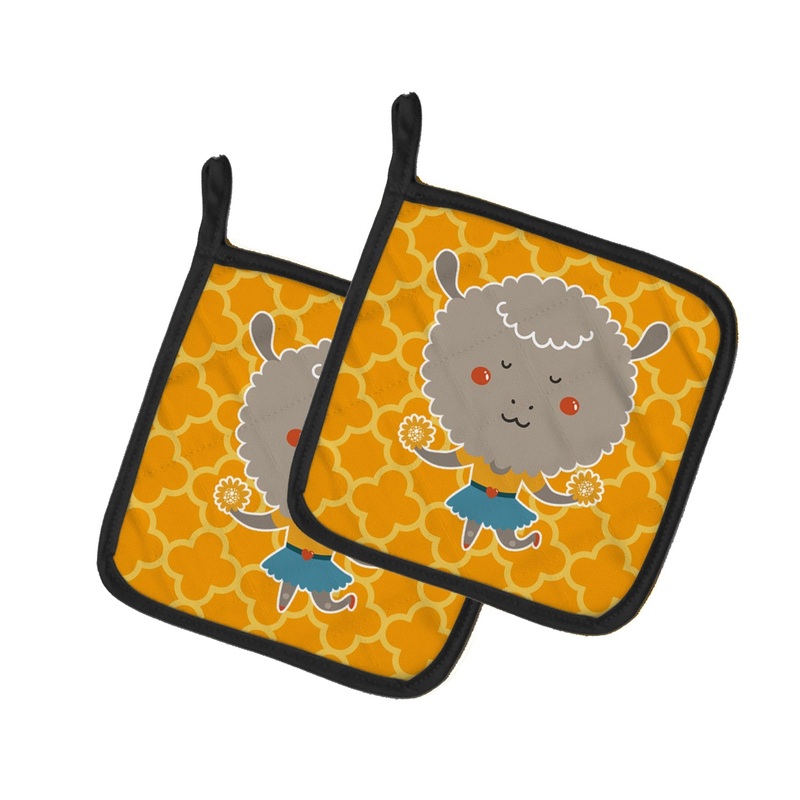 Cheerleader Lamb Sheep Pot Holders - Set of 2 - Heat-Resistant Kitchen Essentials BB6730PTHD
