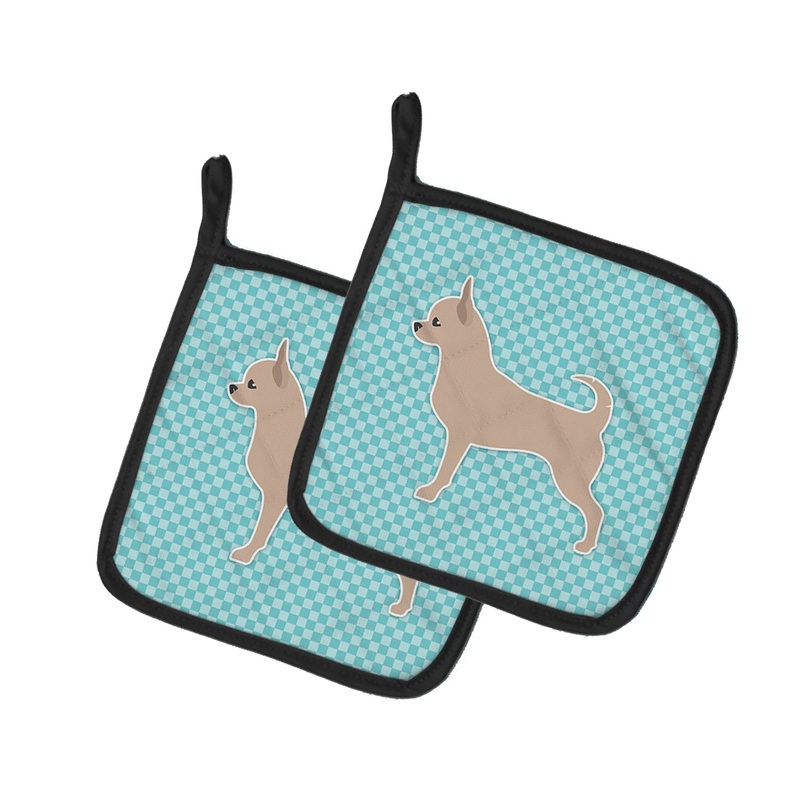 Chihuahua Checkerboard Blue Pot Holders - Set of 2 - Heat-Resistant Kitchen Essentials BB3750PTHD