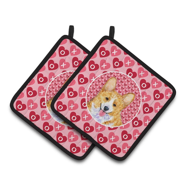 Corgi Hearts Love and Valentine's Day Portrait Pot Holders - Set of 2 Decorative Kitchen Helpers | Made in the USA SS4486PTHD