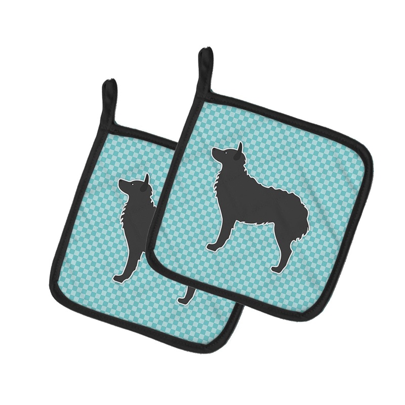 Croatian Sheepdog Checkerboard Blue Pot Holders - Set of 2 - Heat-Resistant Kitchen Essentials BB3721PTHD