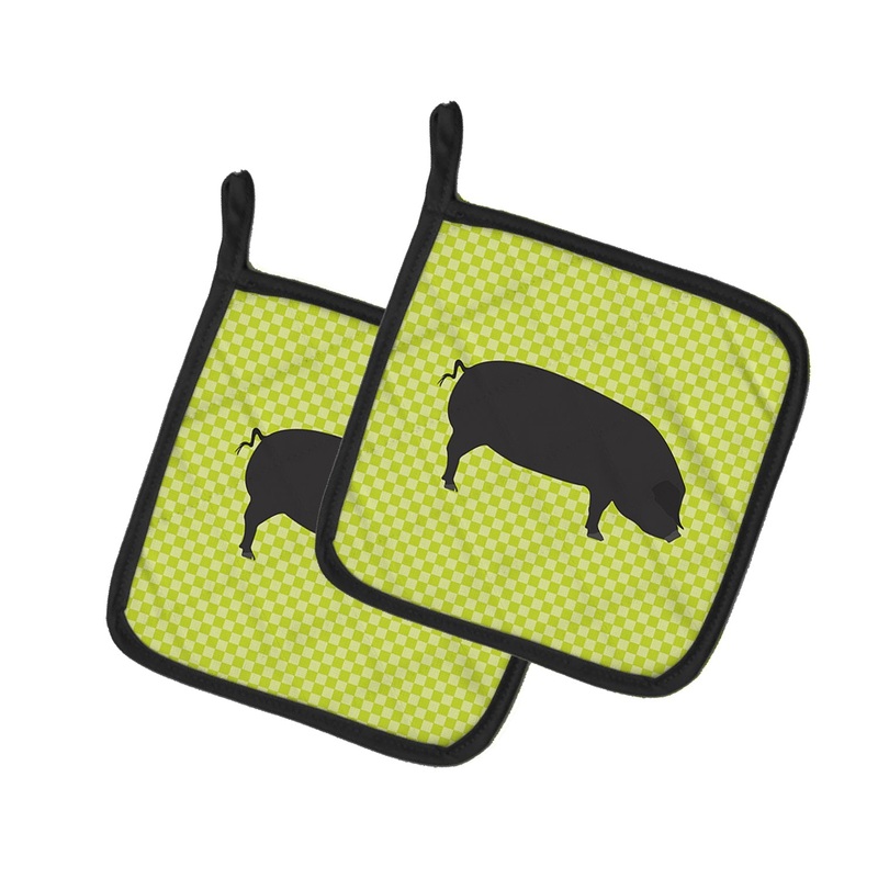 Devon Large Black Pig Green Pot Holders - Set of 2 - Heat-Resistant Kitchen Essentials BB7757PTHD