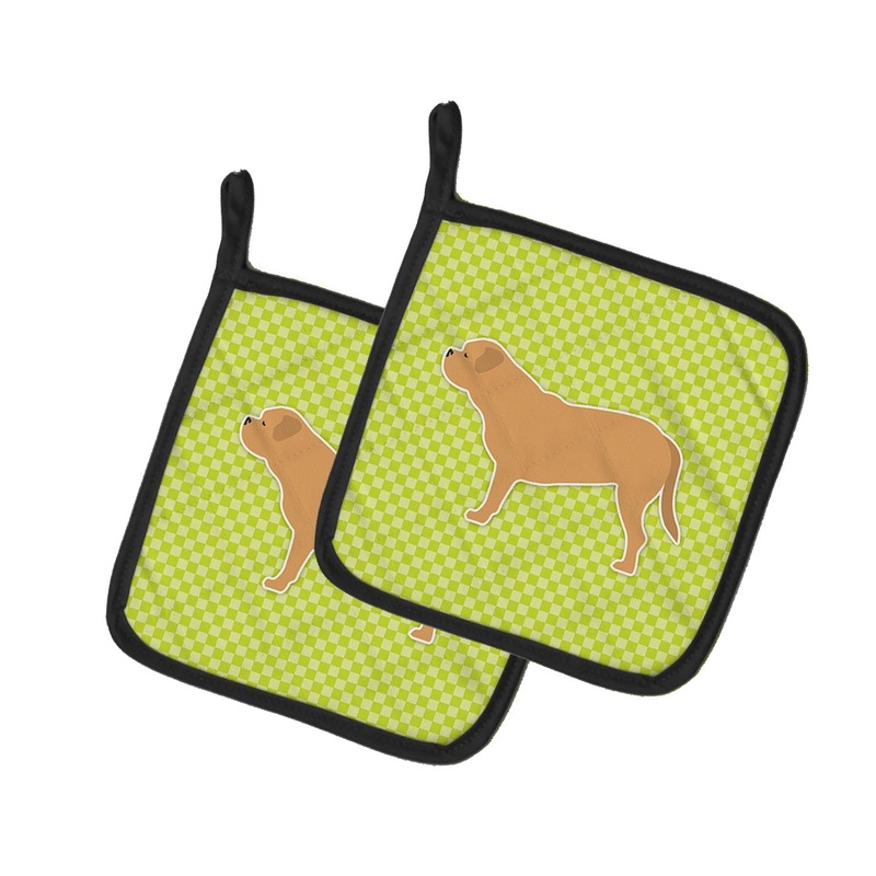 Dogue de Bordeaux Checkerboard Green Pot Holders - Set of 2 - Heat-Resistant Kitchen Essentials BB3870PTHD