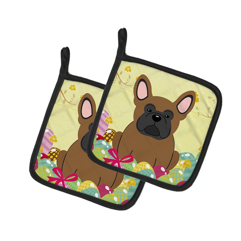 Easter Eggs French Bulldog Brown Pot Holders - Set of 2 - Heat-Resistant Kitchen Essentials BB6013PTHD