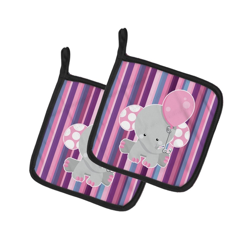 Elephant on Stripes Pot Holders - Set of 2 - Heat-Resistant Kitchen Essentials BB6954PTHD