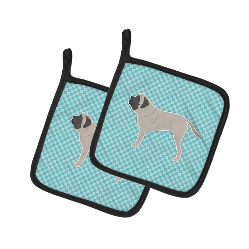 English Mastiff Checkerboard Blue Pot Holders - Set of 2 - Heat-Resistant Kitchen Essentials BB3756PTHD