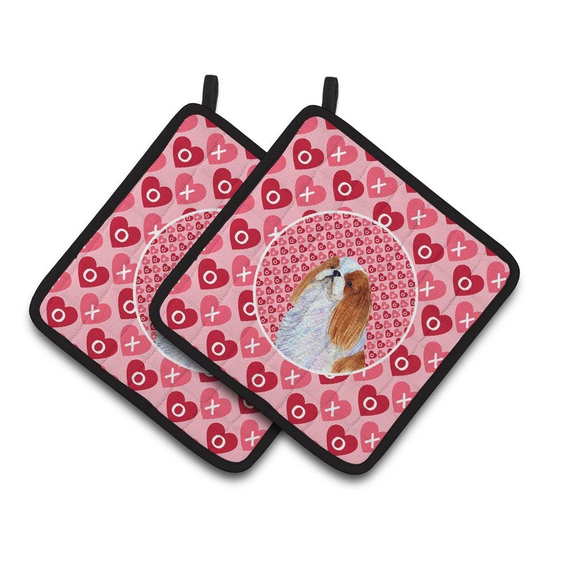 English Toy Spaniel Hearts Love and Valentine's Day Portrait Pot Holders - Set of 2 Decorative Kitchen Helpers | Made in the USA SS4507PTHD