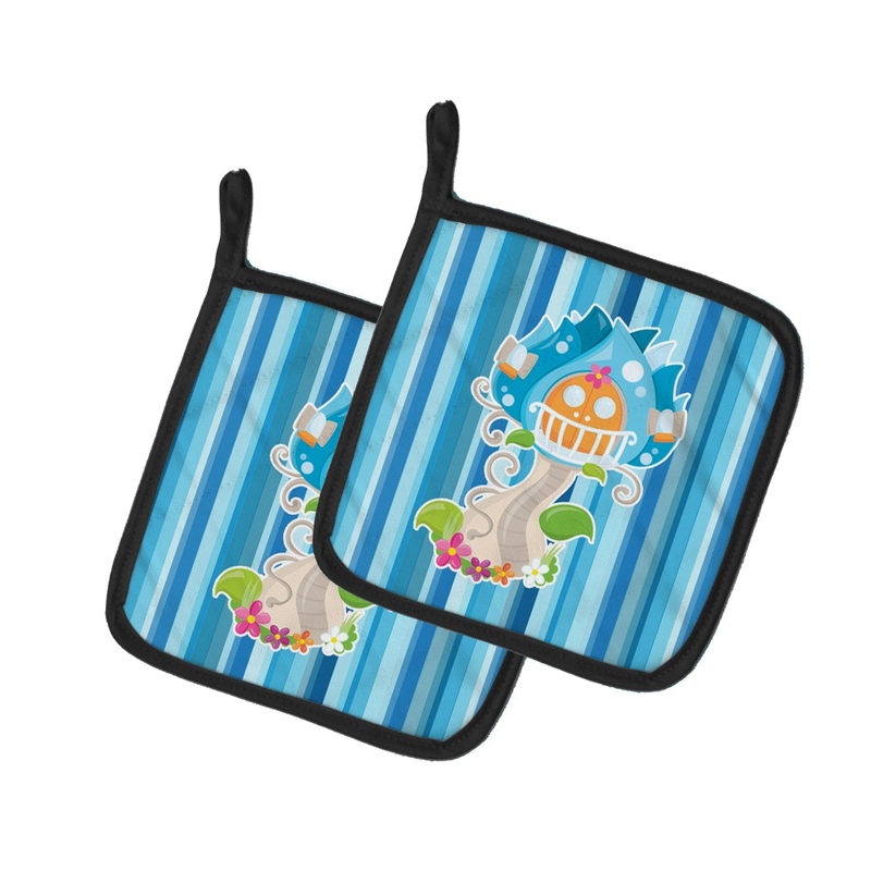 Fairy House Blue Stripes Pot Holders - Set of 2 - Heat-Resistant Kitchen Essentials BB6914PTHD