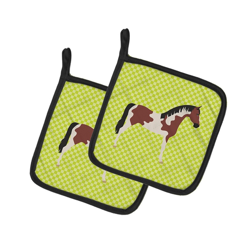 Pinto Horse Green Pot Holders - Set of 2 - Heat-Resistant Kitchen Essentials BB7733PTHD