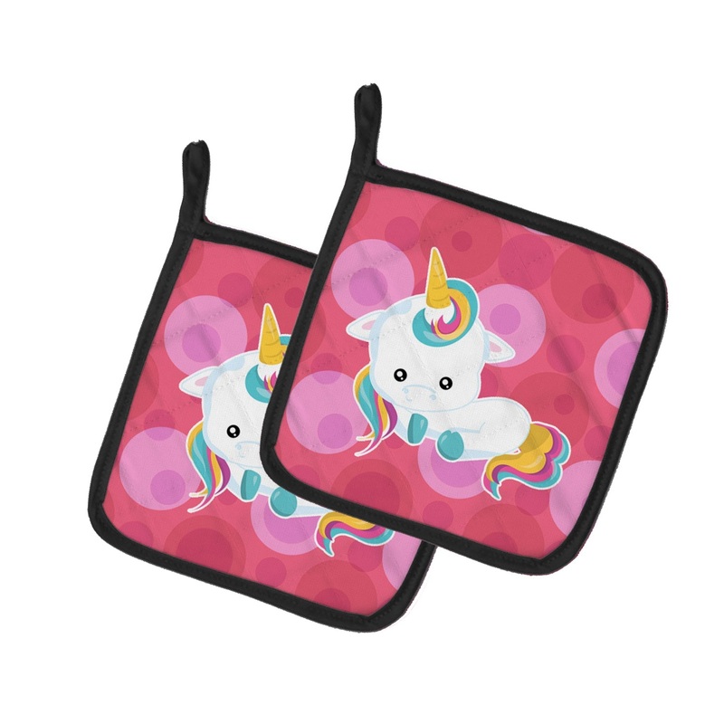 Polkadots Unicorn Pot Holders - Set of 2 - Heat-Resistant Kitchen Essentials BB6810PTHD