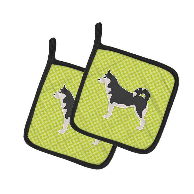 Siberian Husky Checkerboard Green Pot Holders - Set of 2 - Heat-Resistant Kitchen Essentials BB3880PTHD
