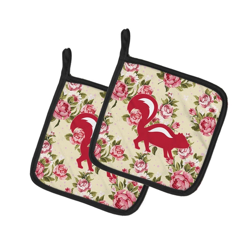 Skunk Shabby Chic Yellow Roses Pot Holders - Set of 2 - Heat-Resistant Kitchen Essentials BB1125-RS-YW-PTHD