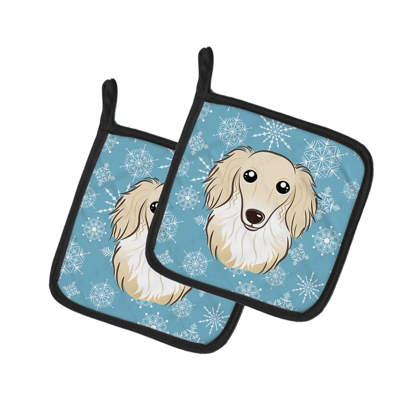 Snowflake Longhair Creme Dachshund Pot Holders - Set of 2 - Heat-Resistant Kitchen Essentials BB1646PTHD