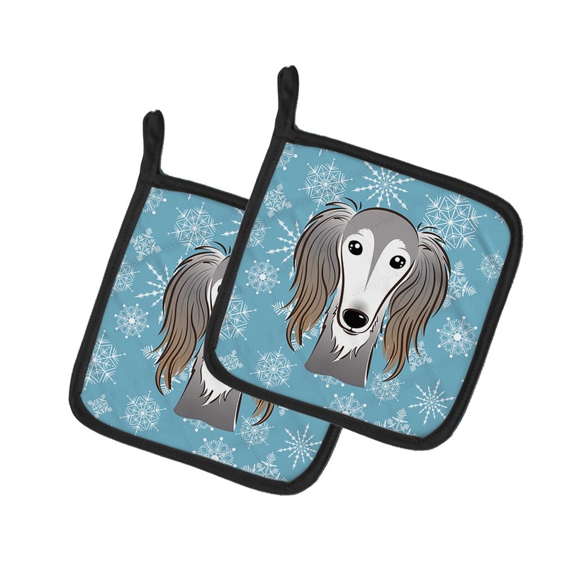 Snowflake Saluki Pot Holders - Set of 2 - Heat-Resistant Kitchen Essentials BB1663PTHD
